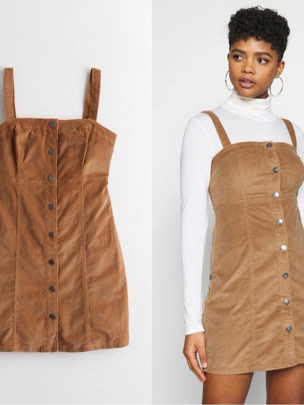Hollister Brown Corduroy Button Front Mini Dress | Size XL